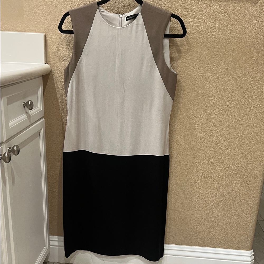 Calvin Klein Colorblock Sleeveless Sheath Dress in White, Taupe & Black